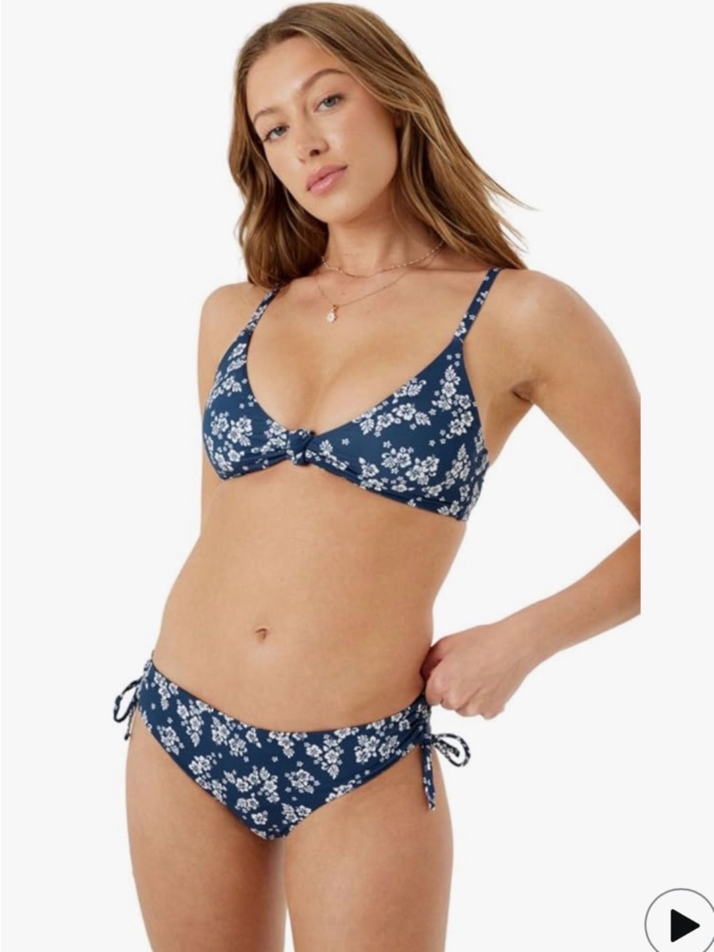 Roxy Women's hipster mood indigo Blue Floral Tie-Side Bikini bottom NWT LG